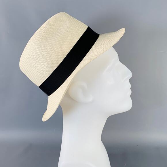 BORSALINO Size S Beige Black Straw Fedora - Picture 1 of 10